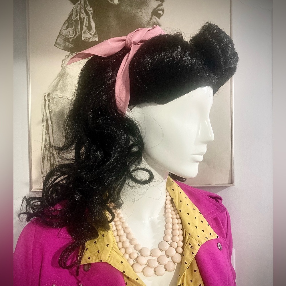 1950s Hot Pink Lady Outfit/Costume - Moto Jacket, wig, dress, shoes, jewelry